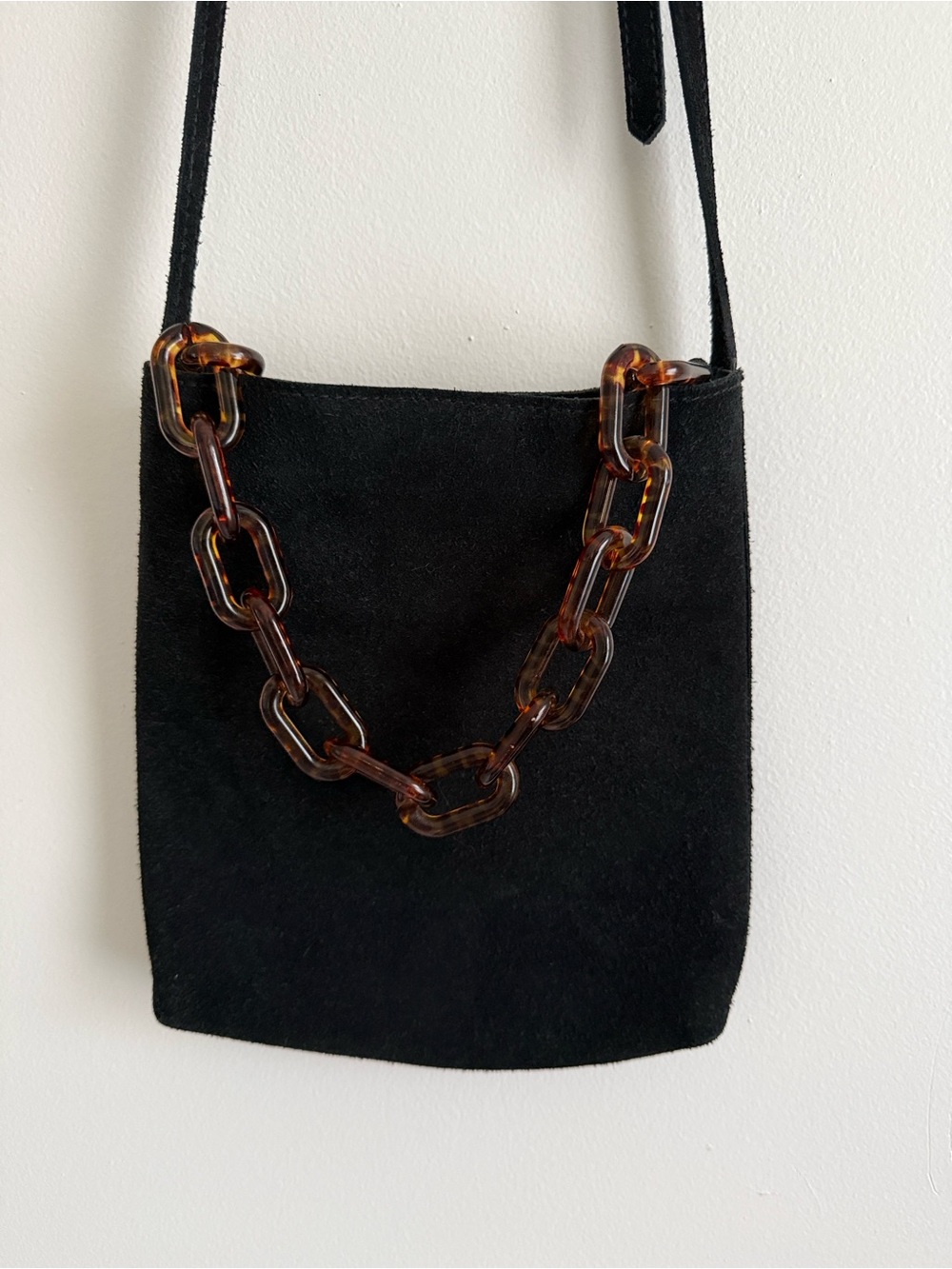 Madewell Black Suede Crossbody with Tortoiseshell Link Chain